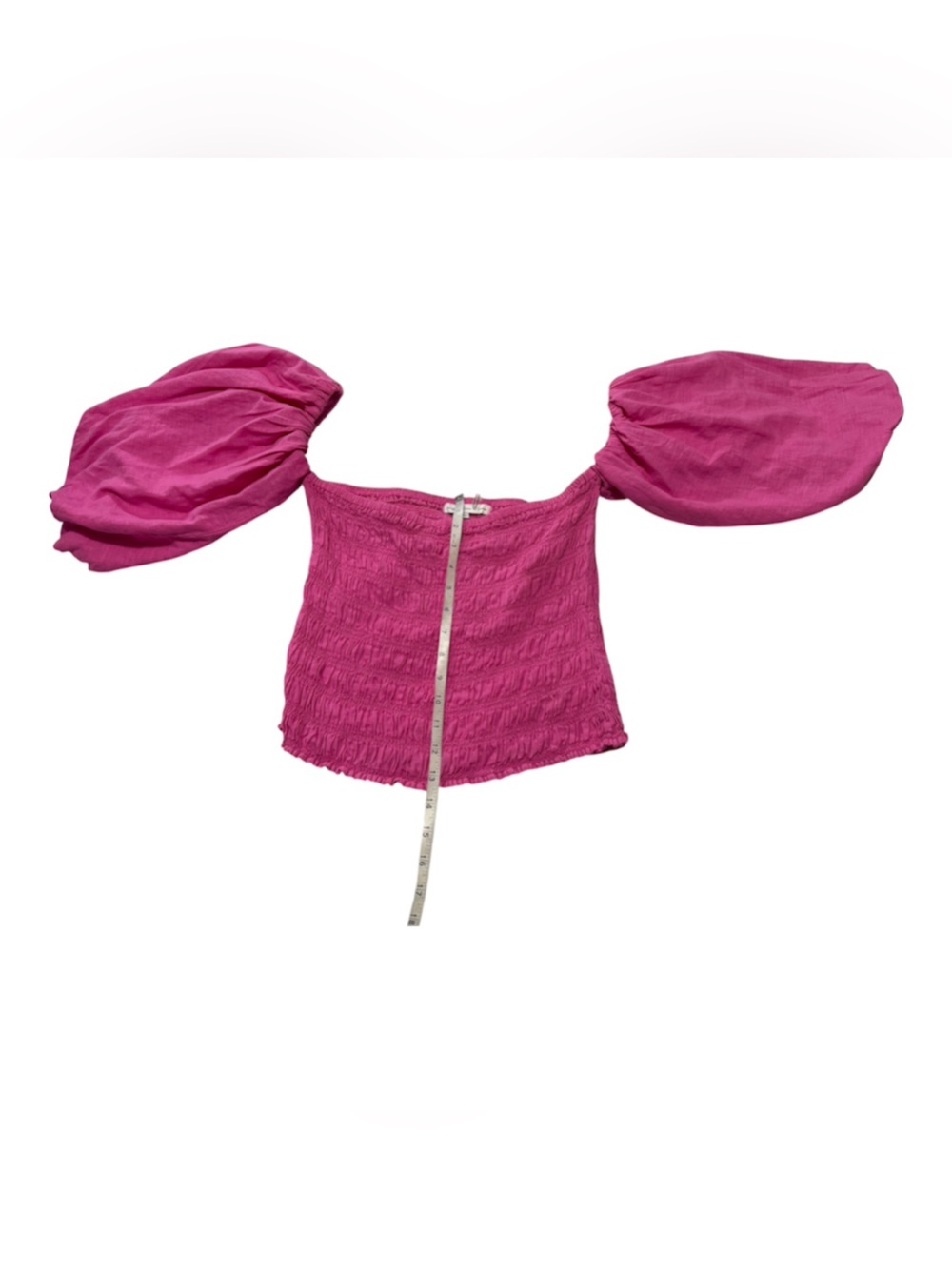 Young Fabulous & Broke 55% Linen Smocked Off Shoulder Puff Pink Yacht Top Size L - Picture 3 of 9